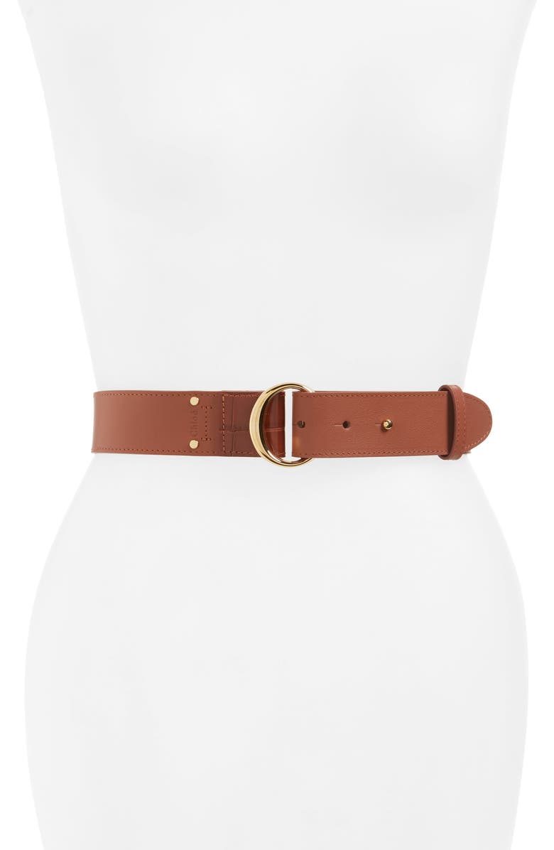 Chloé C Buckle Croc Embossed Trim Leather Belt, Main, color, 