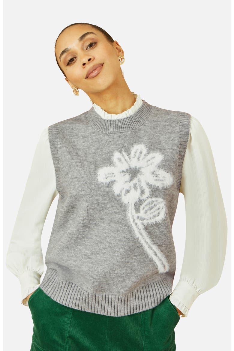 Knitted Flower Sleeveless Sweater Vest, Main, color, Grey