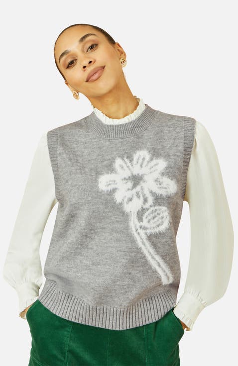 Knitted Flower Sleeveless Sweater Vest