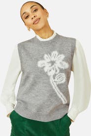 Yumi Knitted Flower Sleeveless Sweater Vest