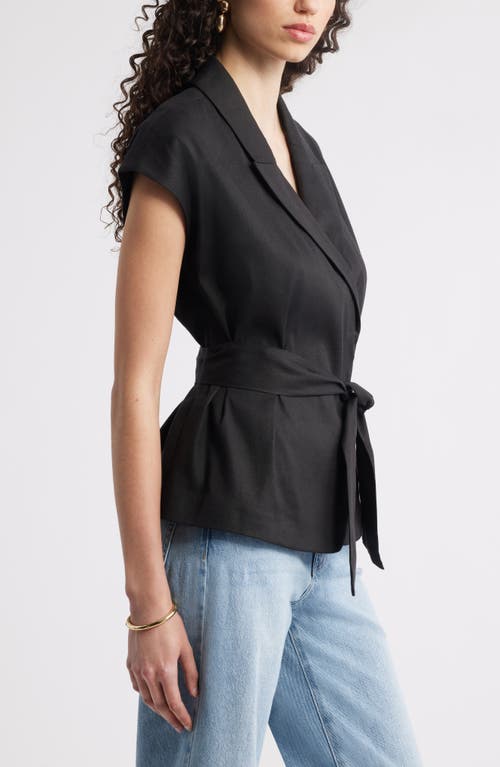 Nordstrom Sleeveless Linen Blend Blazer In Black