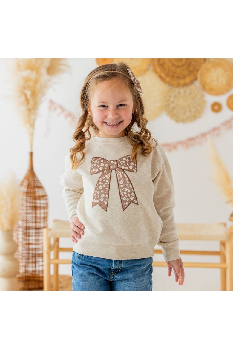 Mocha Floral Bow Patch Sweatshirt, Alternate, color, Natural Heather