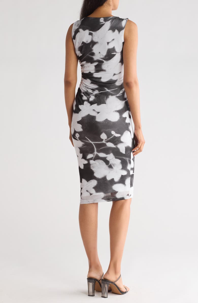 Calvin Klein Print Ruched Sleeveless Mesh Midi Dress, Alternate, color,