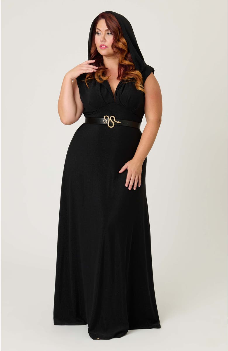 Unique Vintage Plus Size Hooded Maxi Dress, Main, color, Solid Black