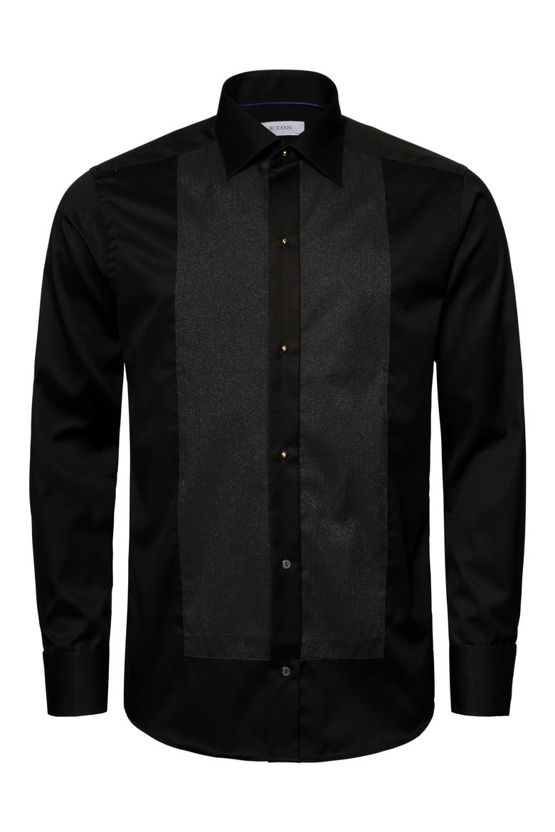 Slim Fit Metallic Piqué Tuxedo Dress Shirt, Alternate, color, BLACK