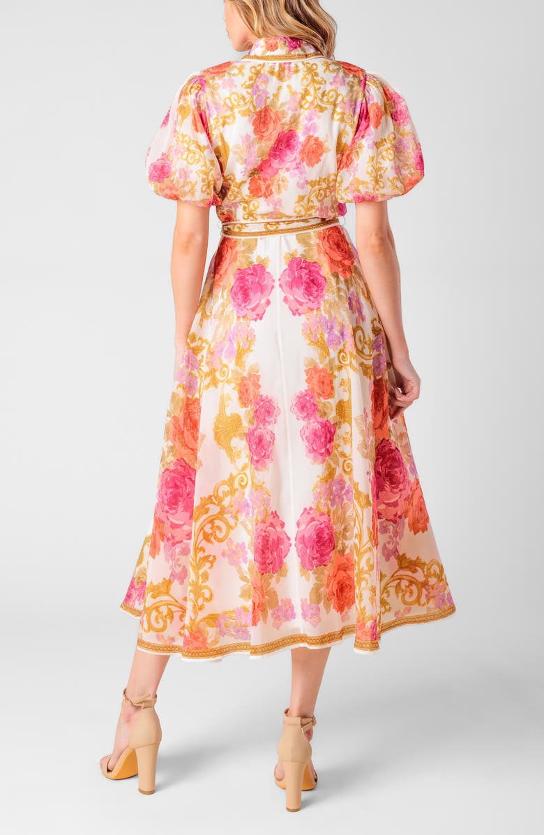 FLYING TOMATO Floral Puff Sleeve Shirtdress, Alternate, color, Ivory Floral