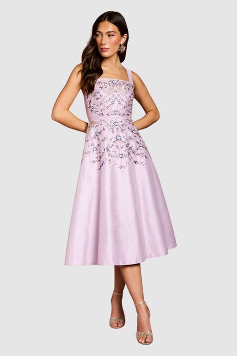 Embellished Square-Neck Midi Dress
