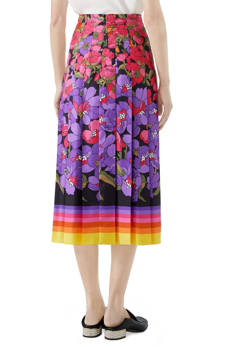 Gucci Flower Dégradé Pleated Silk Skirt, Alternate, color, 