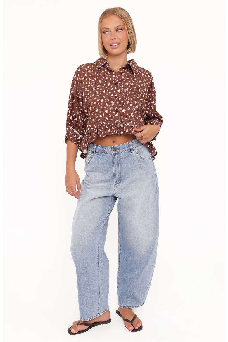 Ashe Floral Crop Button-Up Shirt, Alternate, color, BROWN FLORAL