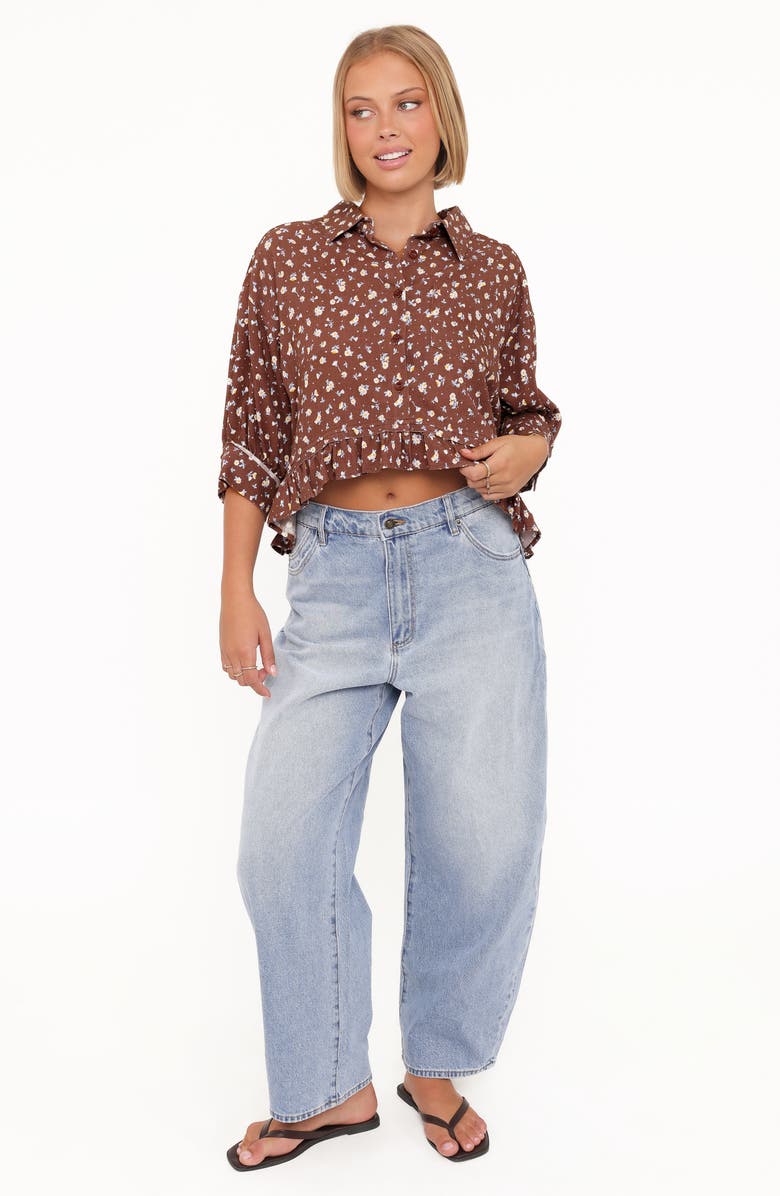 Petal & Pup Ashe Floral Crop Button-Up Shirt, Alternate, color, Brown Floral