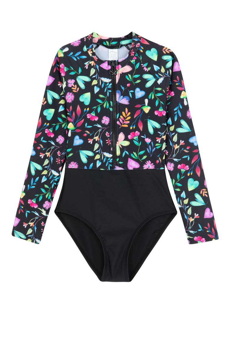 Butterfly Dream Long Sleeve Zip Front One Piece, Main, color, multi