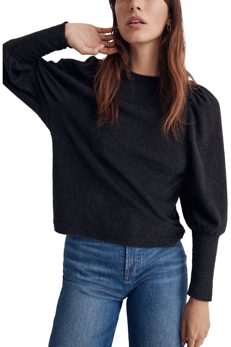 Puff Sleeve Brushed Jersey Top, Main, color, HTHR DARK CHARCOAL