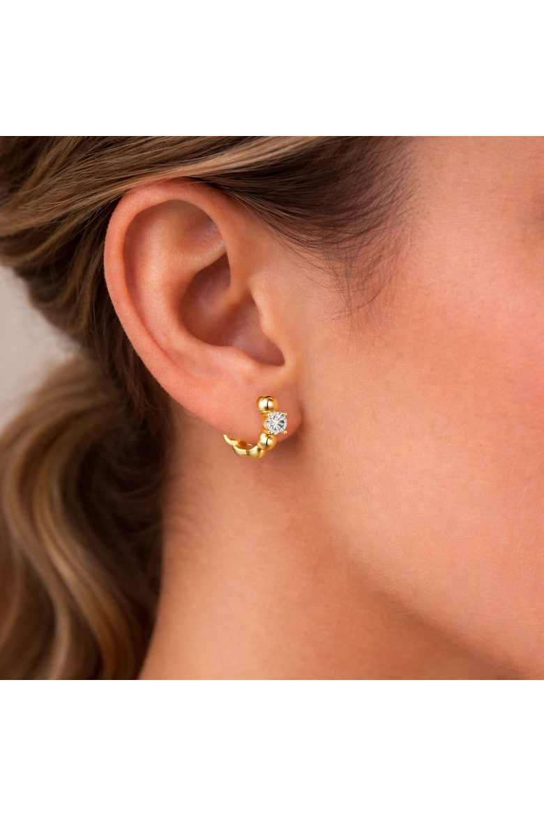 Beaded Huggie Hoop Earrings, Alternate, color, Gold