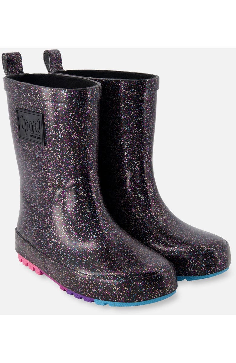 Deux par Deux Rain Boots in Glitter Natural Rubber, Main, color, Glittery Black