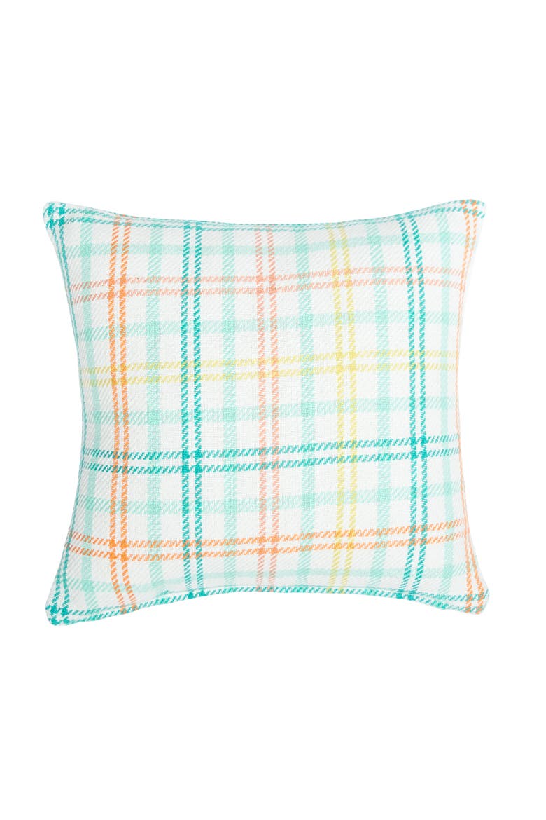Bunny Trail Plaid Cotton Blend Easter Accent Throw Pillow 18" x 18", Main, color, Blue