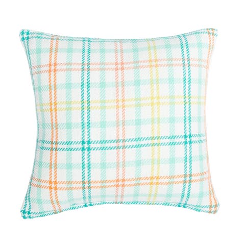 Bunny Trail Plaid Cotton Blend Easter Accent Throw Pillow 18" x 18"