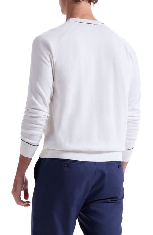 Bugatchi Tipped Cotton Blend Crewneck Sweater In White
