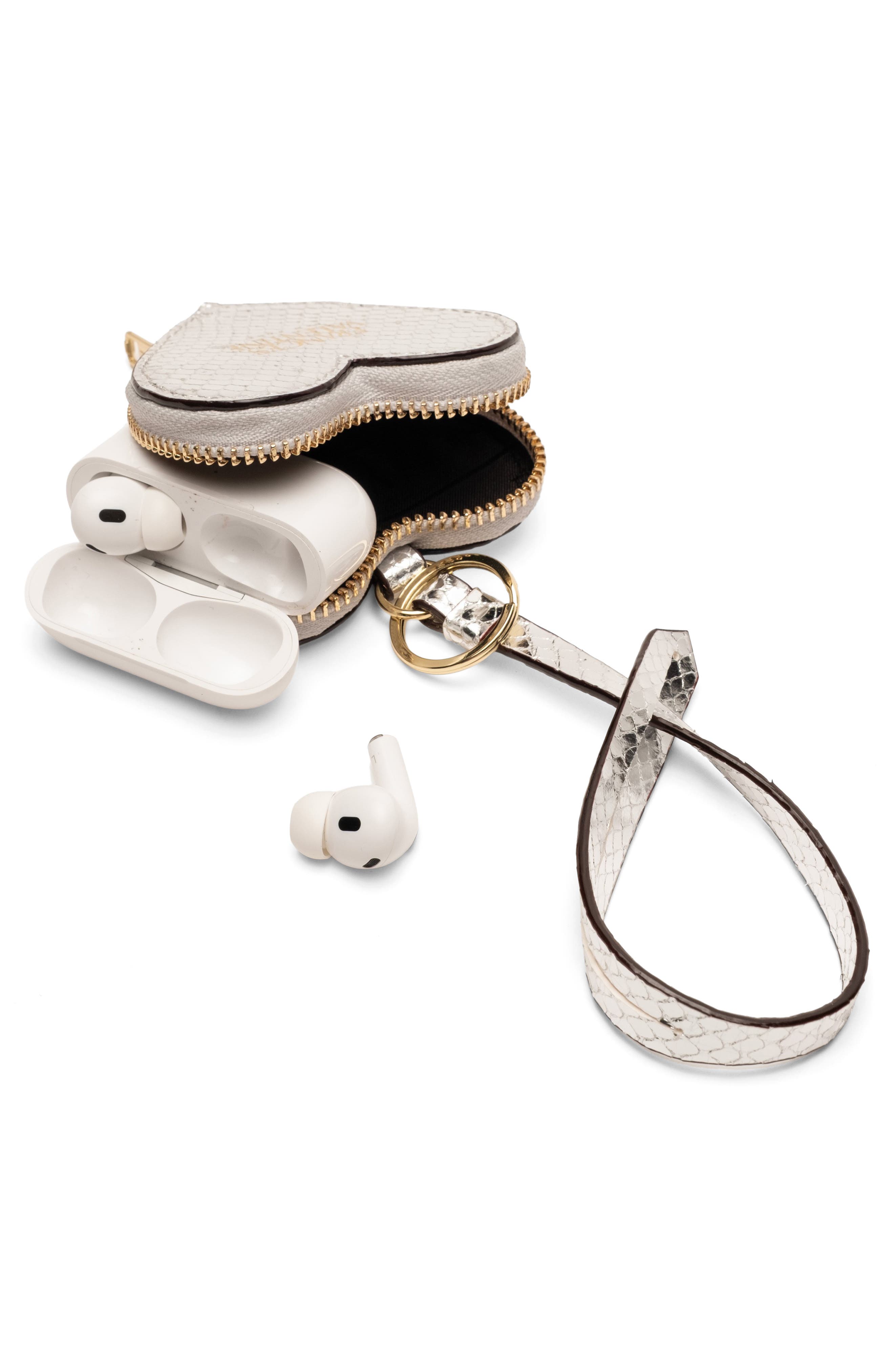 Frances Valentine Heart Snakeskin Embossed Metallic Leather Key Chain Wristlet, Alternate, color, Silver