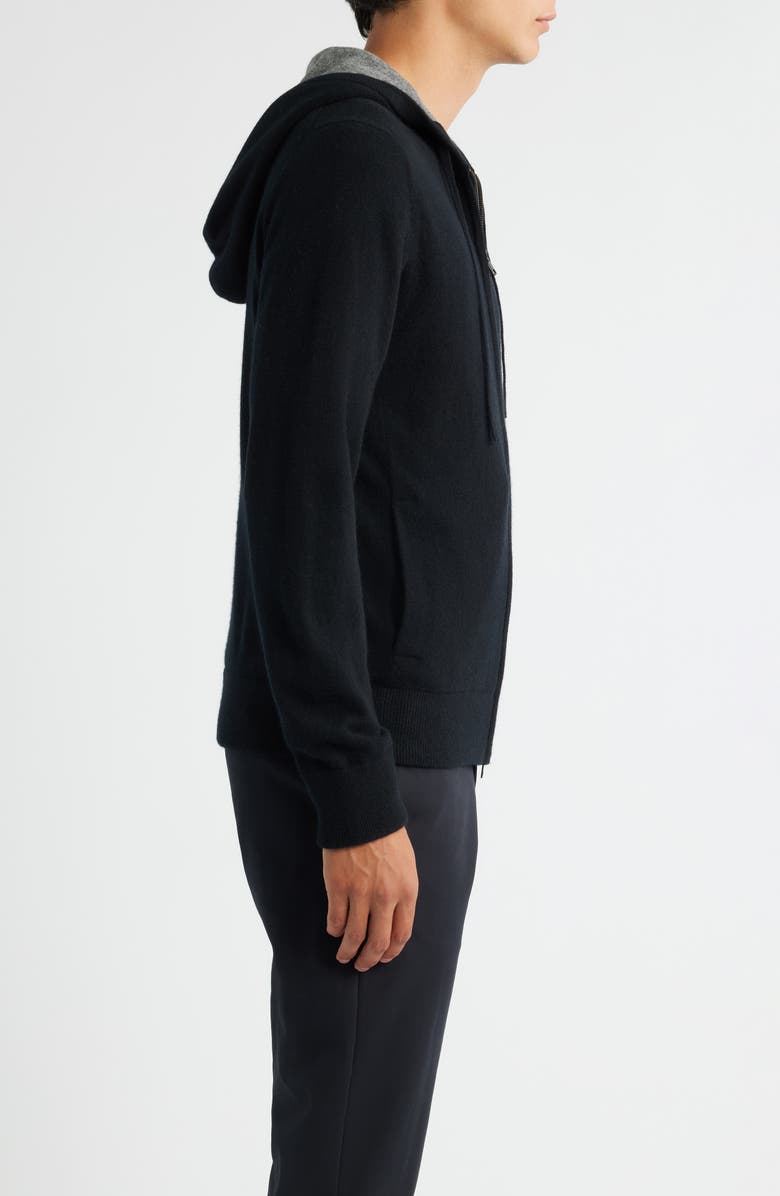 Vince Cashmere Zip Hoodie Sweater, Alternate, color, Black/ Medium Heather Grey