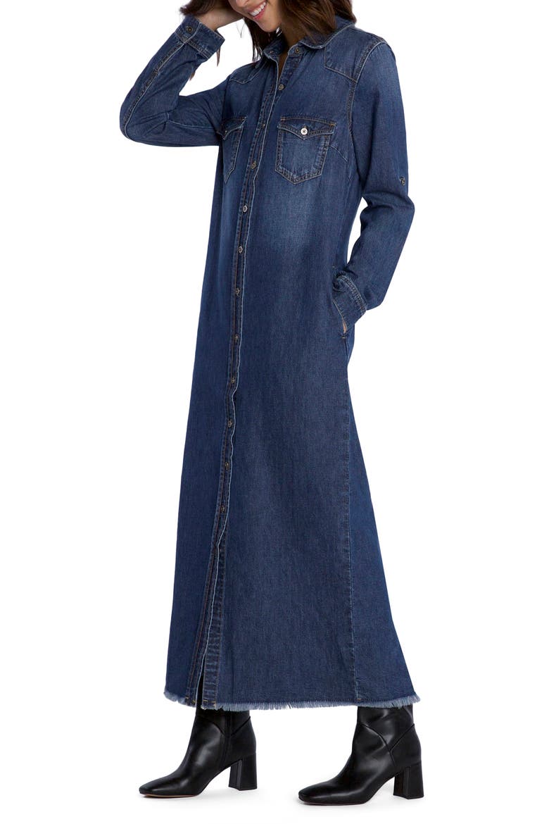 Long Sleeve Denim Maxi Shirtdress, Alternate, color, MALIBU BLUE