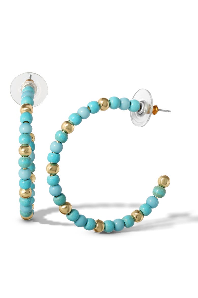 Turquoise Gold Bead Hoop Earrings, Turquoise Hoop Earrings, Main, color, Gold, silver, turquoise