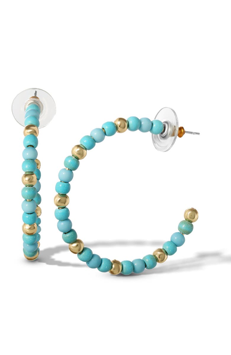 Jessica Simpson Turquoise Gold Bead Hoop Earrings, Turquoise Hoop Earrings, Main, color, Gold, Silver, Turquoise