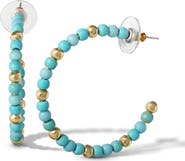 Jessica Simpson Turquoise Gold Bead Hoop Earrings, Turquoise Hoop Earrings