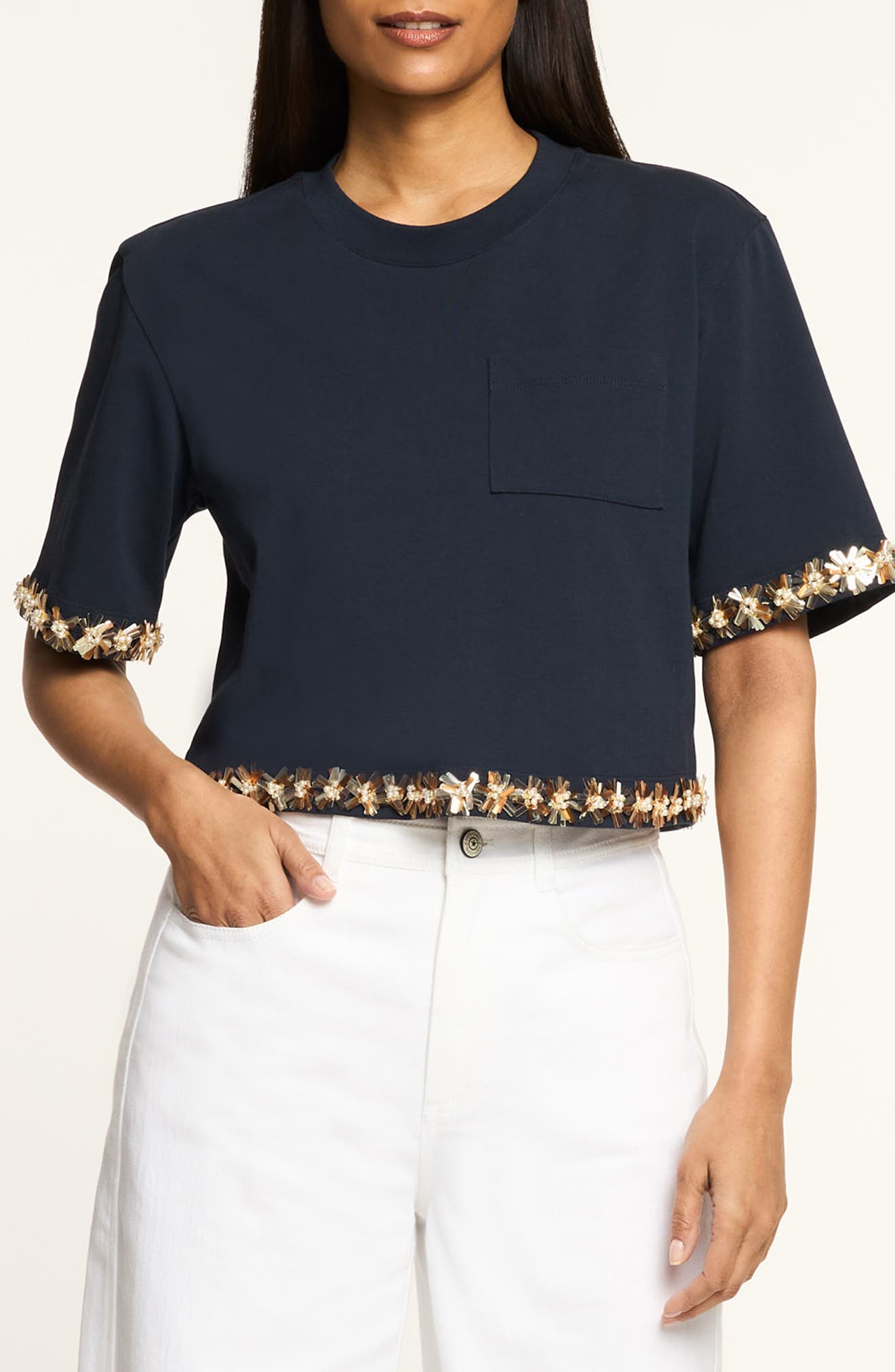 Asa Sunflare Crystal Floral Detail Cotton Top - image 3