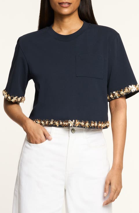 Asa Sunflare Crystal Floral Detail Cotton Top