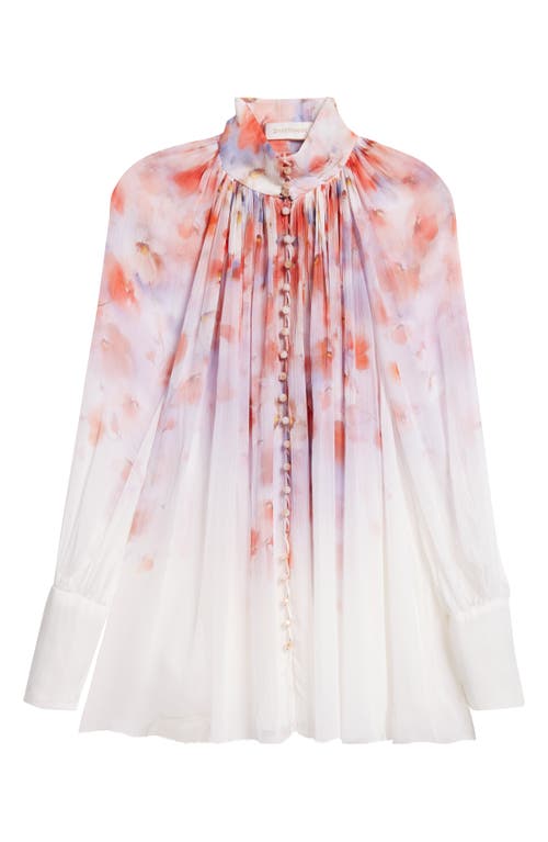 Shop Zimmermann Floral Belted Linen Midi Dress In Scarlet Floral