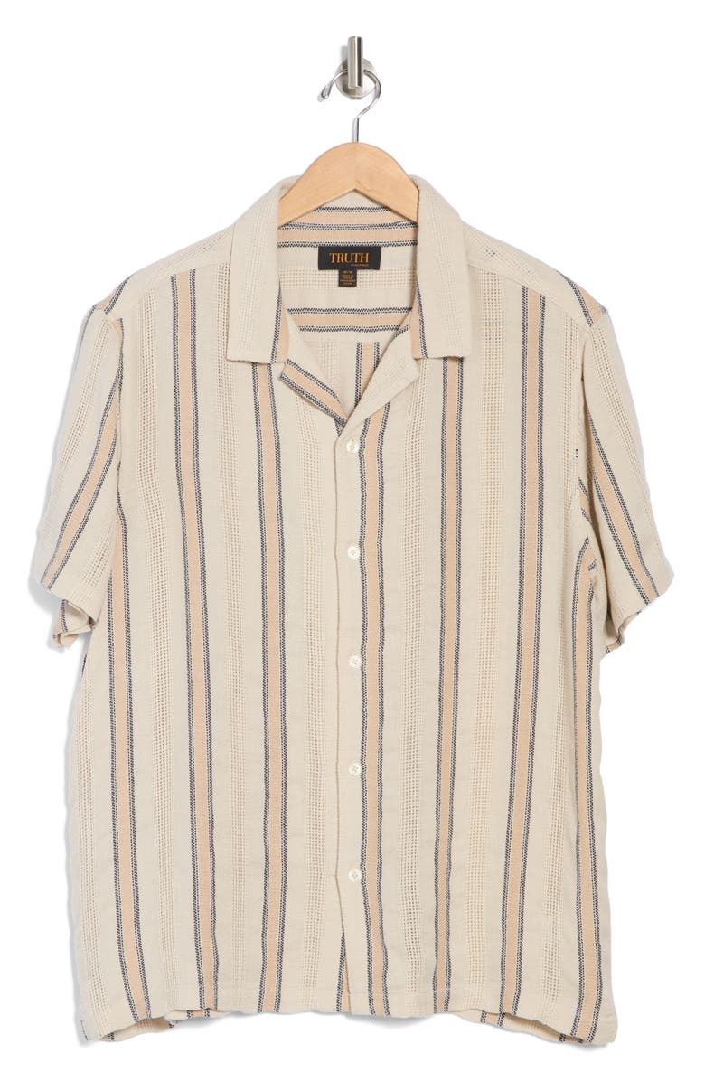 TRUTH Stripe Print Button-Up Camp Shirt, Alternate, color, Natural Combo