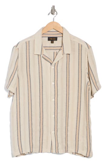 Truth Stripe Print Button-up Camp Shirt