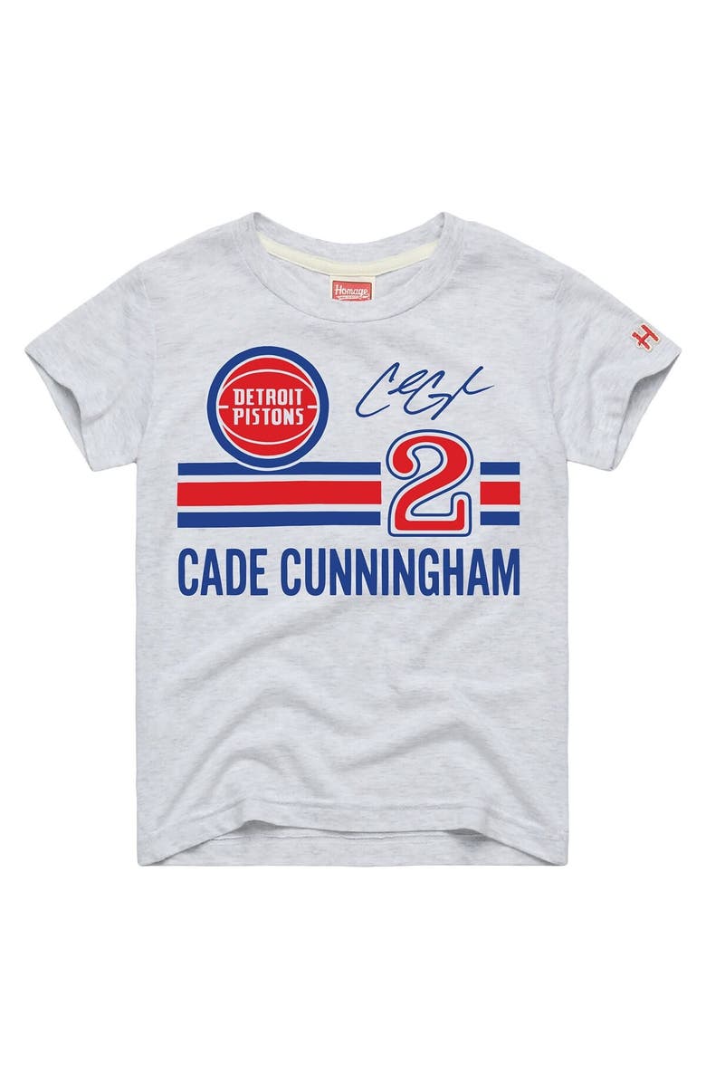Homage Youth Homage Cade Cunningham Ash Detroit Pistons Remix Signature Name & Number Tri-Blend T-Shirt, Main, color, Ash