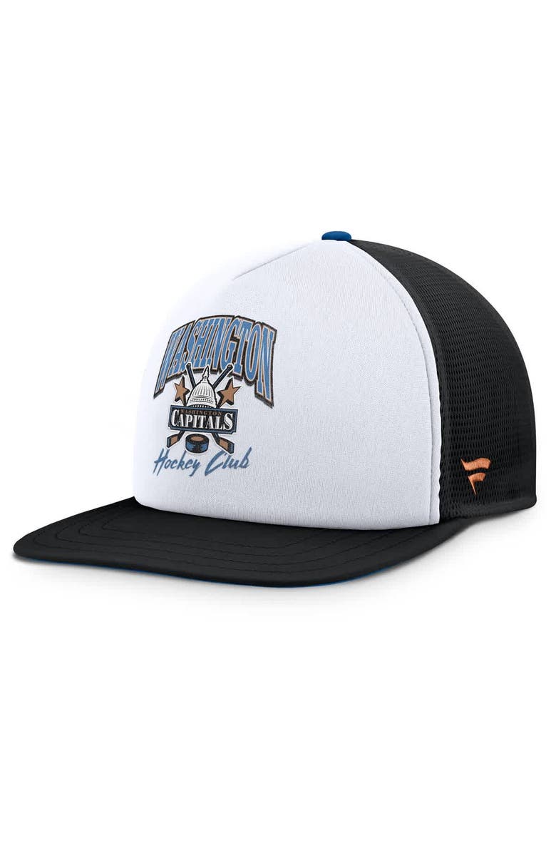 FANATICS Men's Fanatics White/Black Washington Capitals Decades Collection Foam Front Snapback Hat, Main, color, 