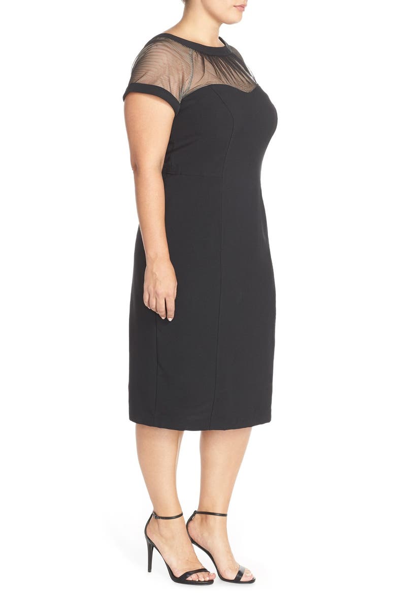 Illusion Yoke Crepe Sheath Dress, Alternate, color, BLACK