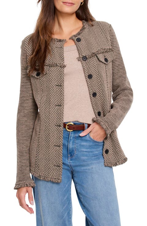 Fringe Mix Cotton Blend Knit & Woven Jacket
