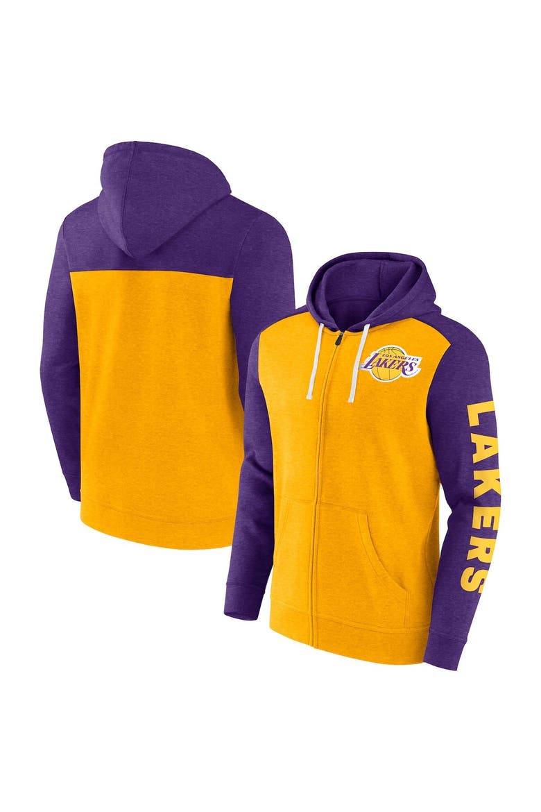 Men's Fanatics Branded Gold/Heather Purple Los Angeles Lakers Down and Distance Full-Zip Hoodie, Main, color, Gold