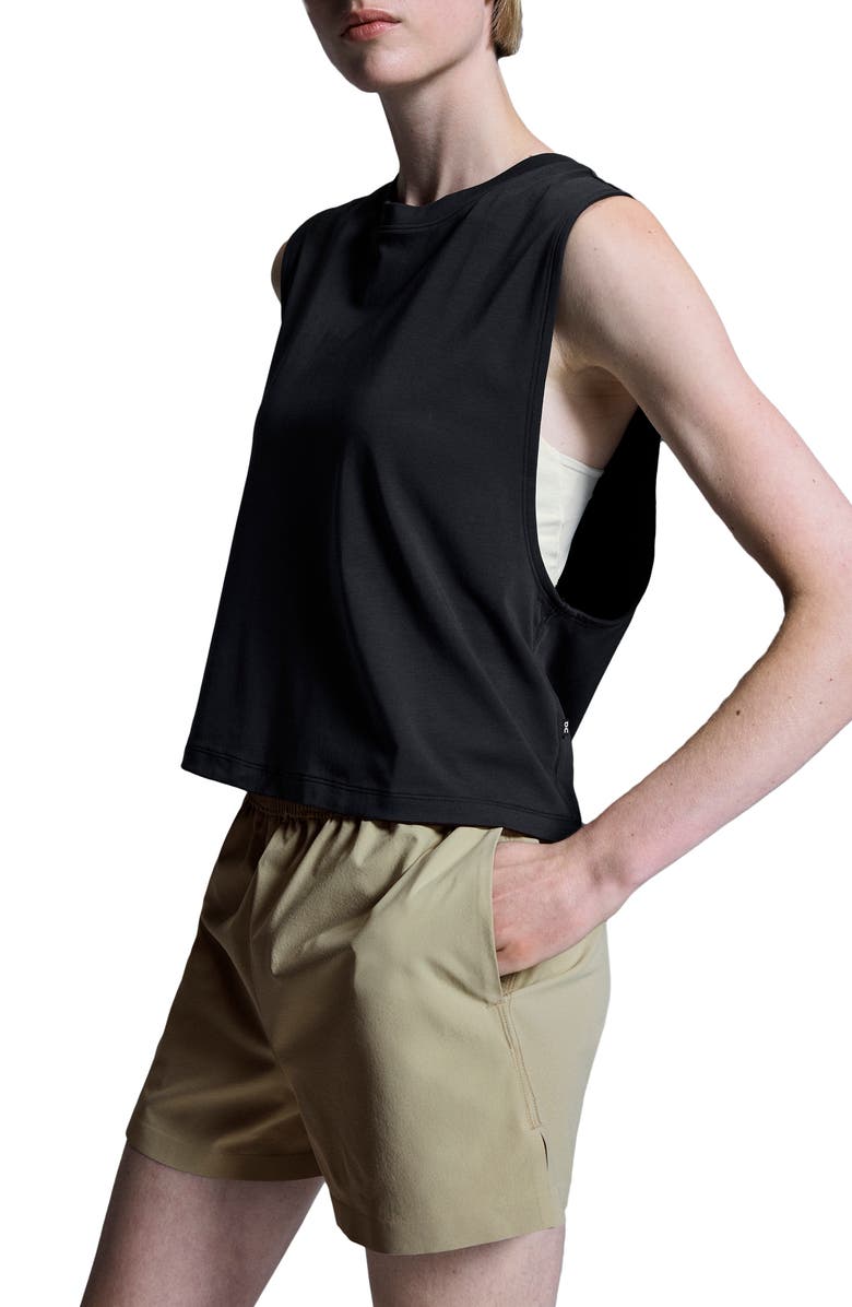 On Focus Sleeveless Running Crop Top, Alternate, color, Black