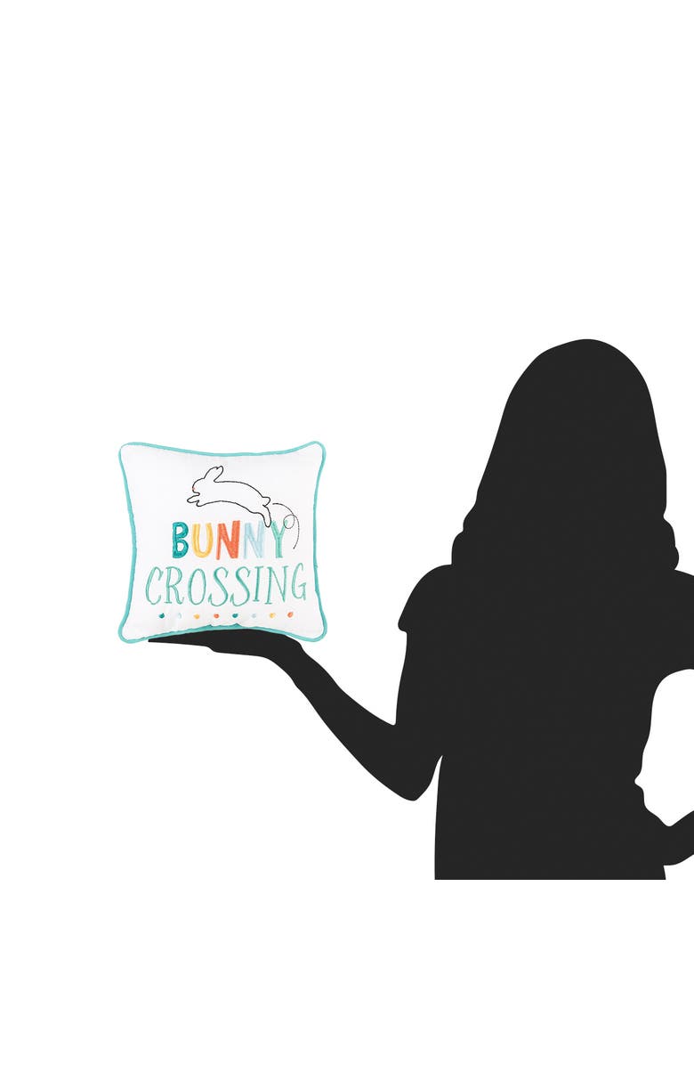 C&F Home "Bunny Crossing" Easter Cotton Blend Embroidered Mini Accent Pillow 10" x 10", Alternate, color, White