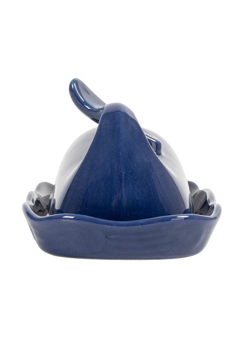 Coastal Stoneware Whale Shaped Butter Dish, Navy Blue, Alternate, color, Blue