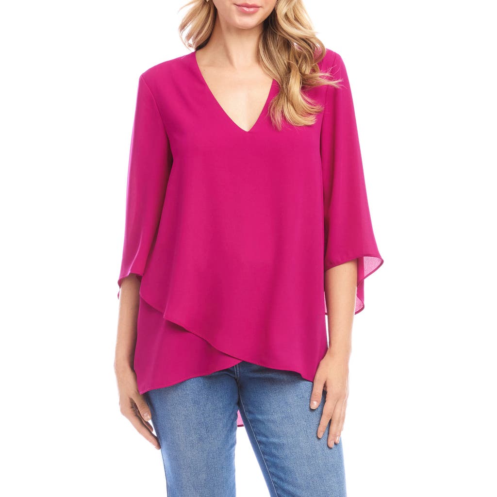 Karen Kane Crossover Hem Asymmetric Top In Pink