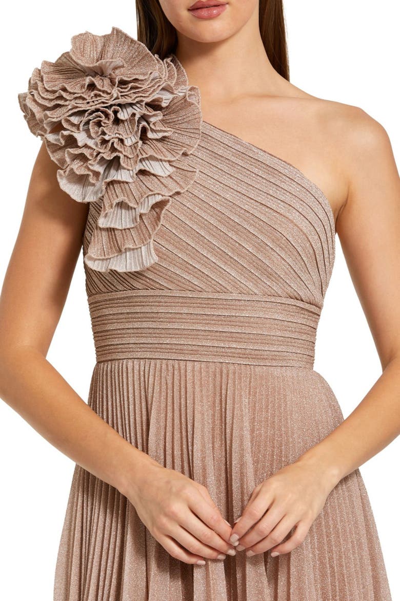 Pleated One Shoulder Ruffle Gown, Alternate, color, Champagne