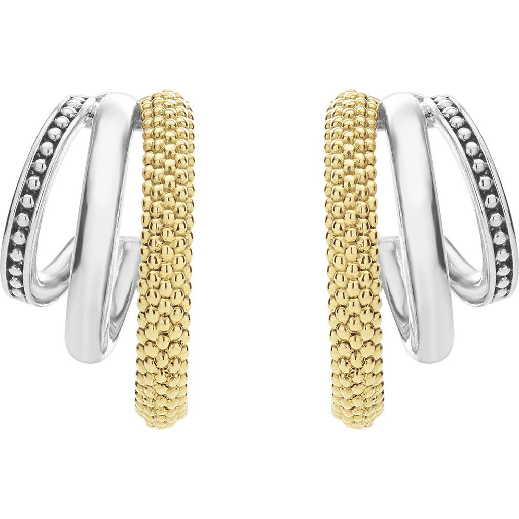 Lagos Two Tone Caviar Lux Three Ring Hoop Earrings In Two-tone