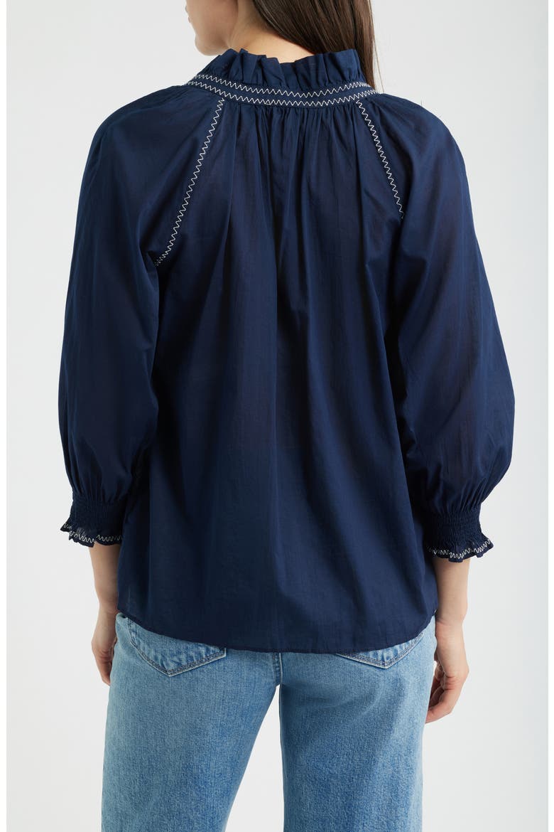 Zigzag Stitch Crinkle Cotton Button-Up Shirt, Alternate, color, DARK INDIGO
