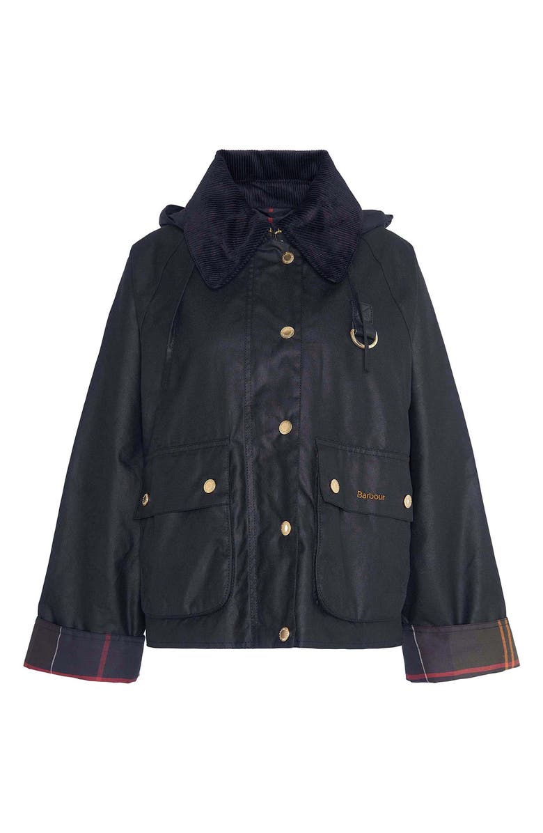 Barbour Reighton Waxed Cotton Jacket, Alternate, color, Black/Classic