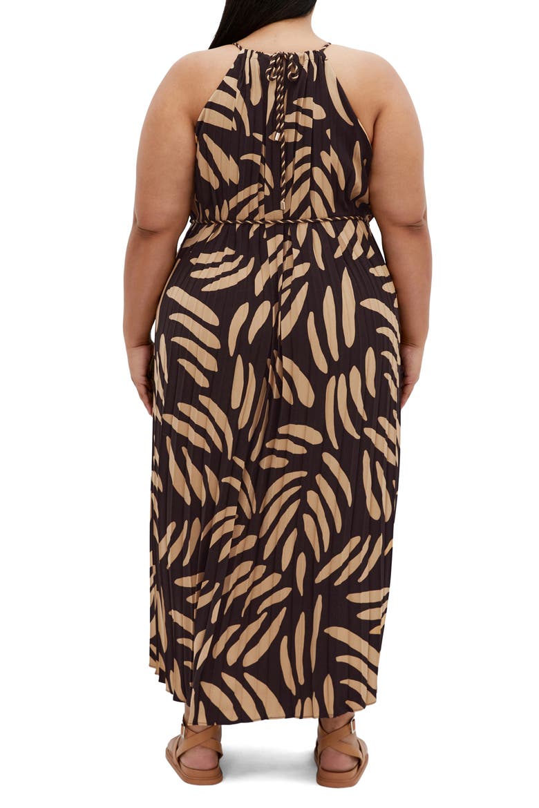 Tatum Pleated Tie Waist Dress, Alternate, color, TAUPE/ BLK