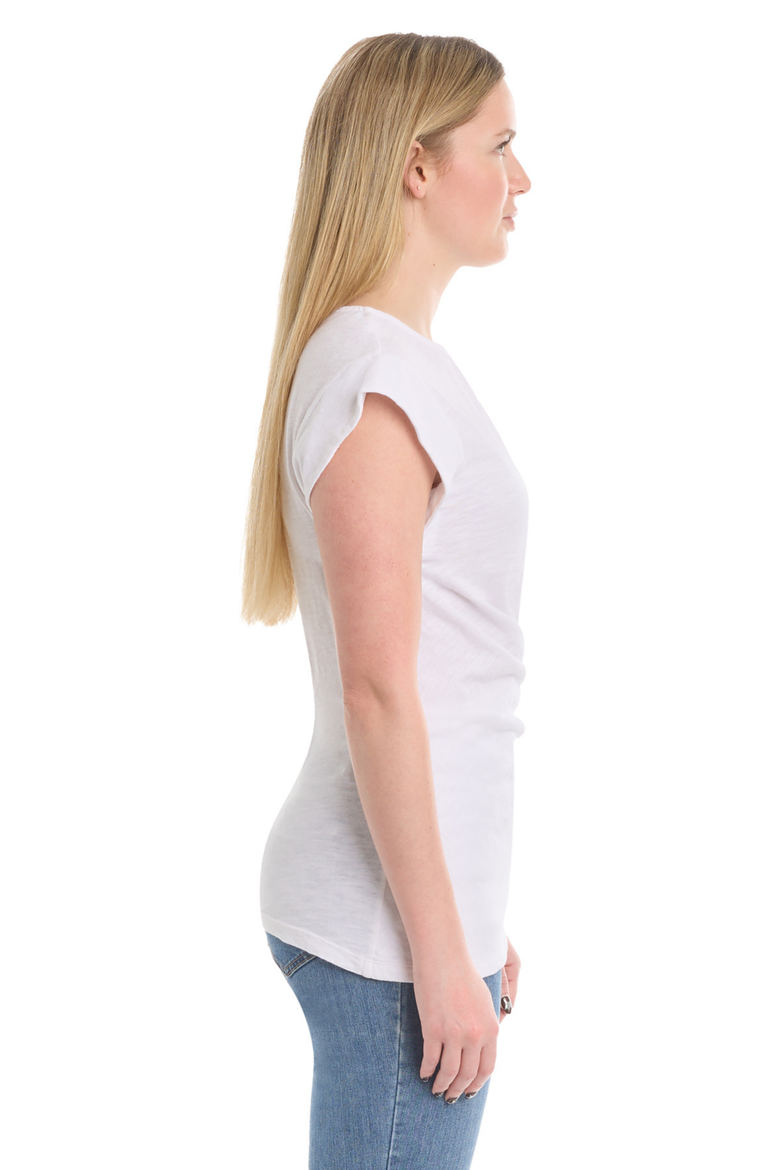 Boat Neck Rolled Cuff Tee, Alternate, color, White