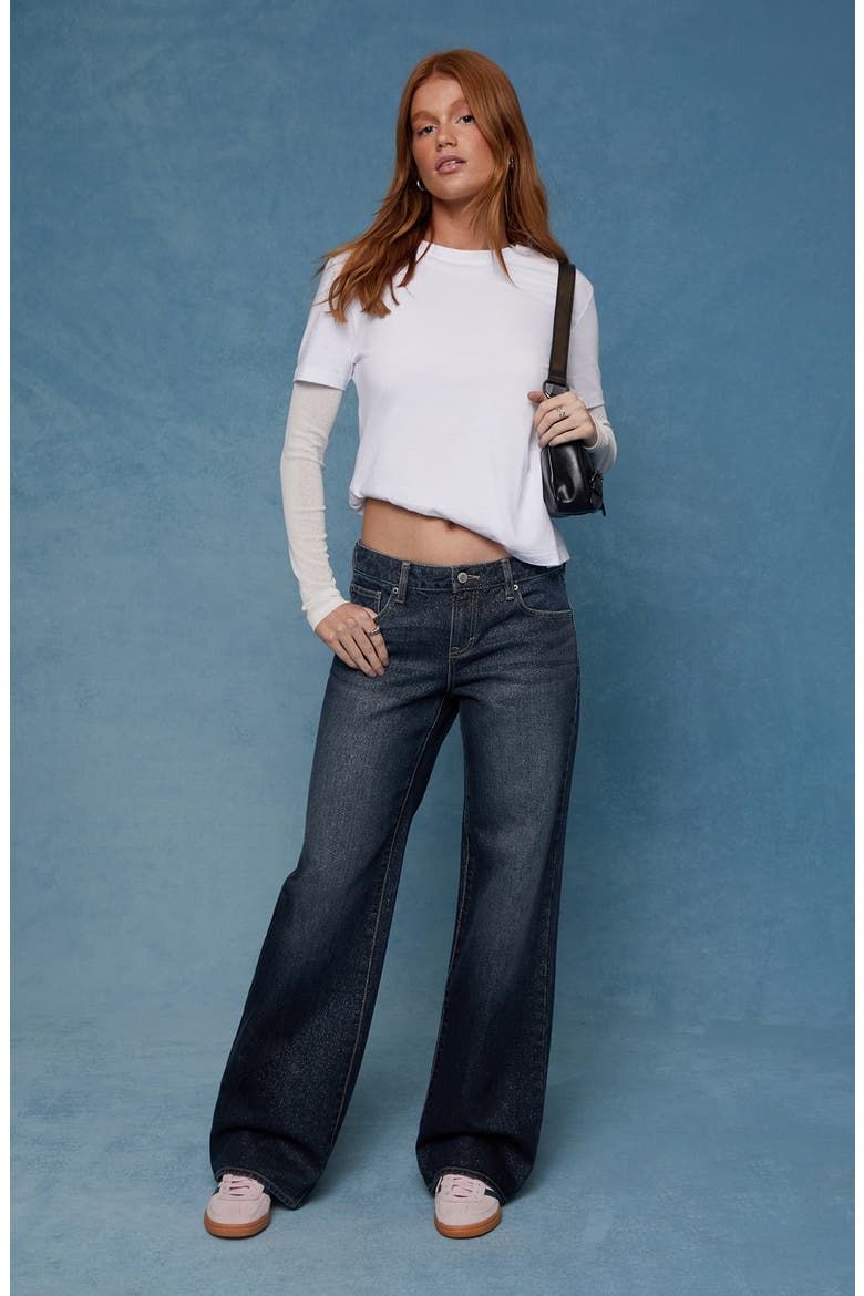 Zoe Low Rise Wide Leg Sparkly Jeans, Alternate, color, DARK INDIGO
