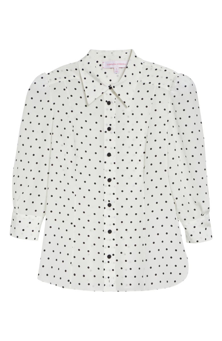 Carolina Herrera Polka Dot Silk Button-Up Shirt, Main, color, Ivory Multi