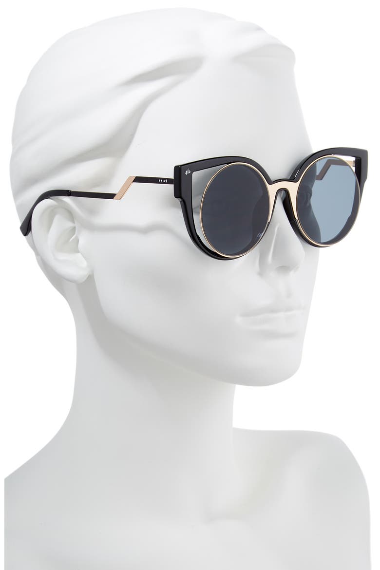 The Feminist 47mm Cat Eye Sunglasses, Alternate, color, BLACK